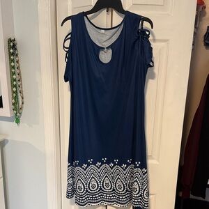 Navy Blue Women's Top with White Pattern